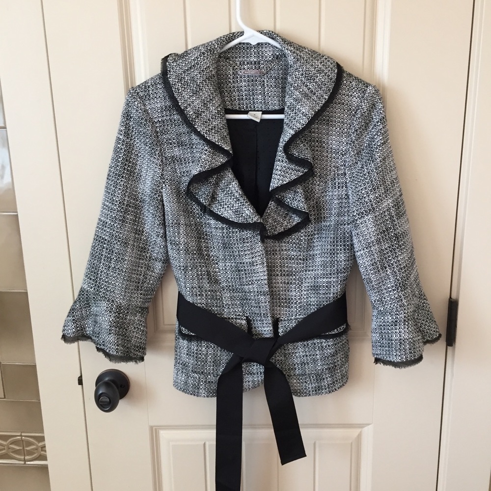 White House Black Market Black and White Blazer with Bow Detail